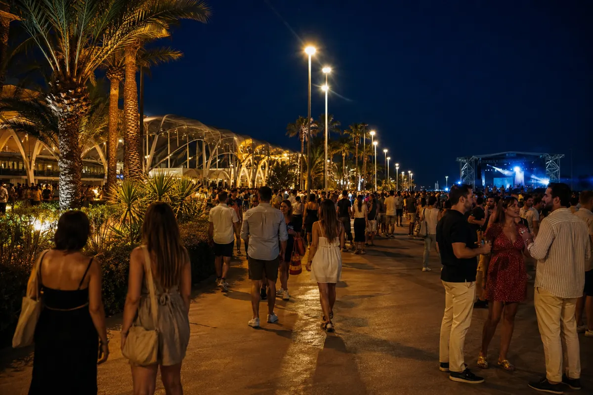 Ambiente nocturno de verano durante la Gran Fira de Valencia